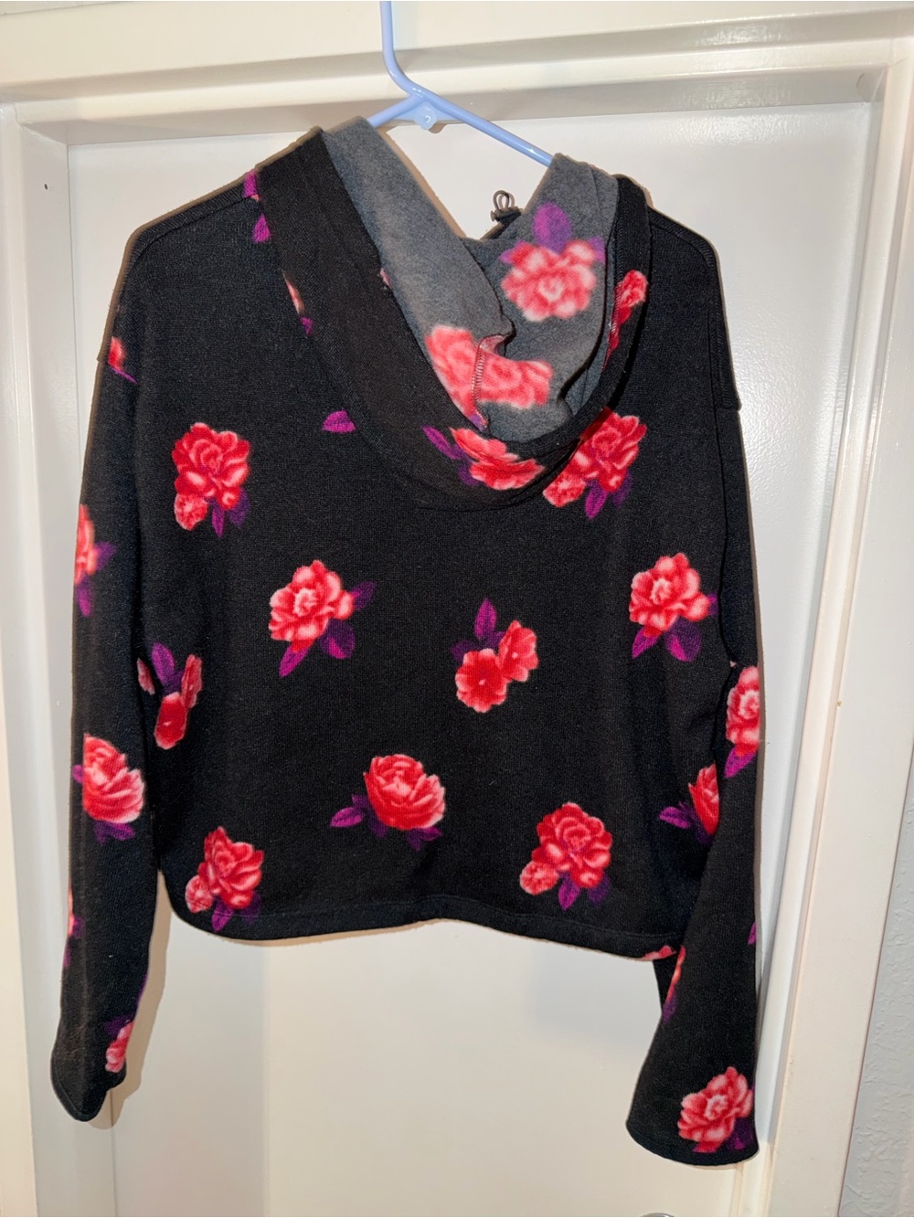 PINK Victoria's Secret Black Hoodie with Red Rose Print - Picture 2 of 3